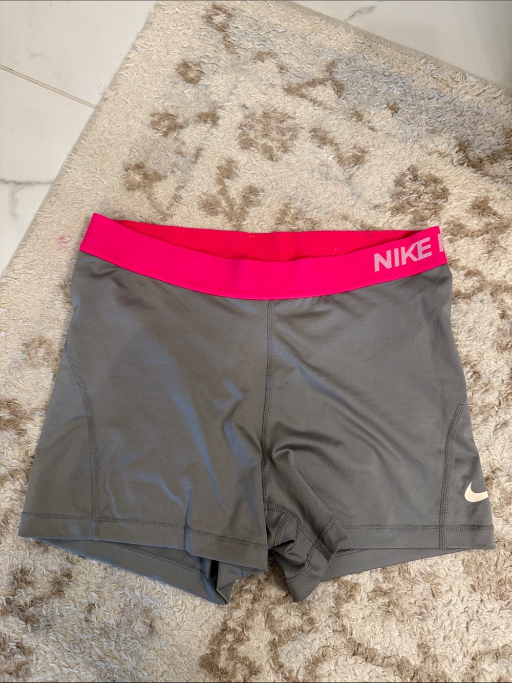 Nike Women's Gray Athletic Shorts with Hot Pink Waistband